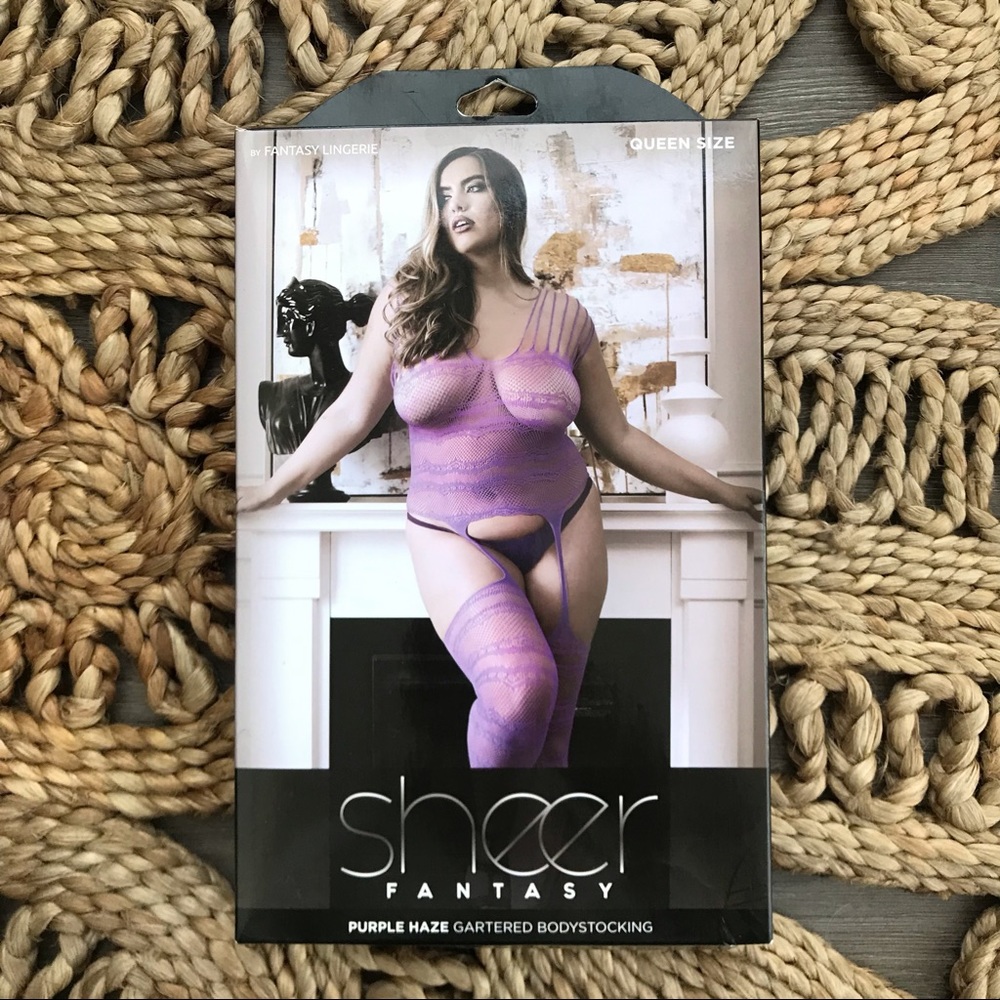 Sold SHEER FANTASY PURPLE HAZE GARTERED BODYSTOCKING QUEEN SIZE NIB